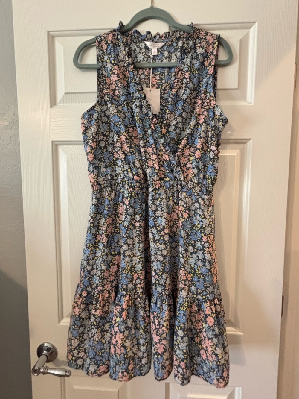 NWT Lauren Conrad Floral Sleeveless Wrap Appearance Dress in Blue and Pink